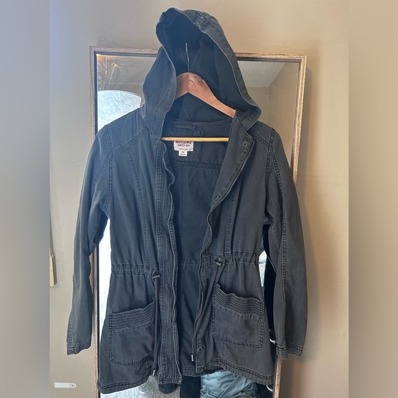 Mossimo Supply Co. Dark Gray Jacket Lightweight Hooded Cinch Waist Size S/P - Picture 1 of 6